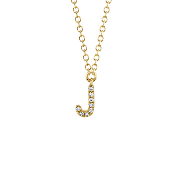 Collier initiale lettre J en or jaune avec pav&eacute; de diamants